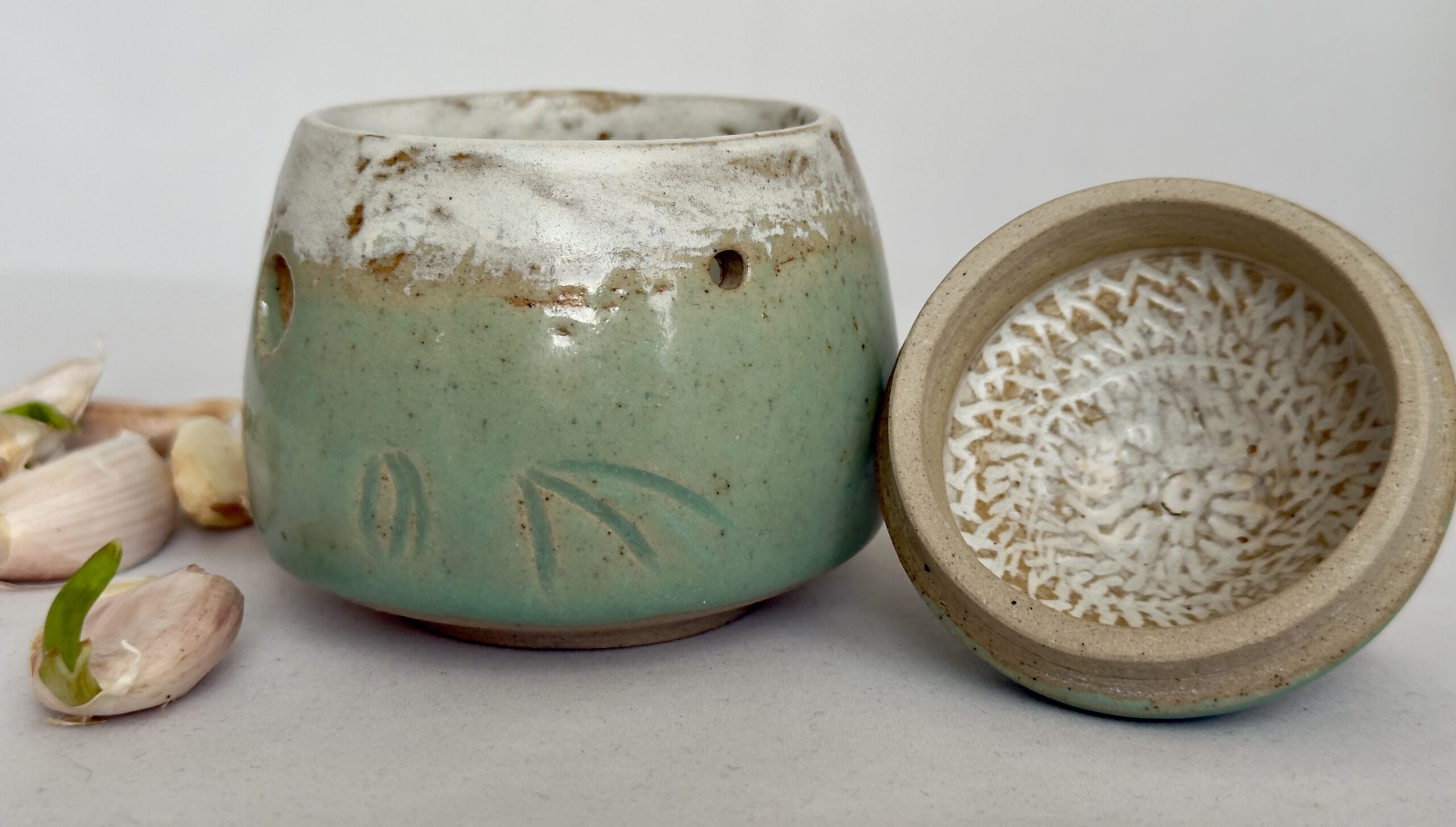 artisan functional pottery garlic keeper